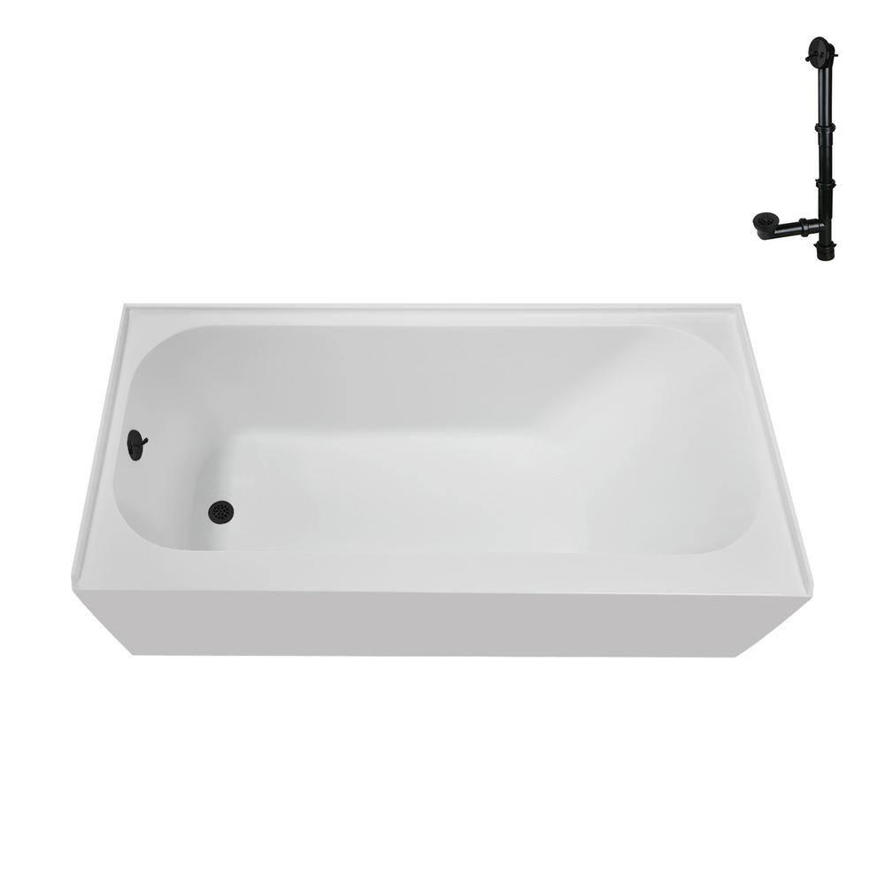 Streamline NAL-5280-BL 66 in. x 32 in. Acrylic Left-Hand Drain Alcove Bathtub in Glossy White With External Drain in Matte Black