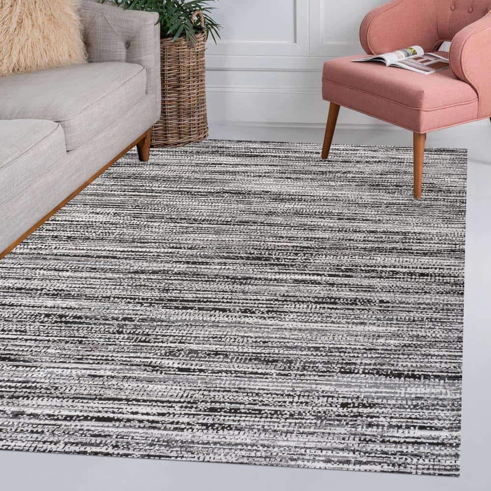 JONATHAN Y Loom Modern Strie'  Black/Gray 8 ft. x 10 ft. Area Rug