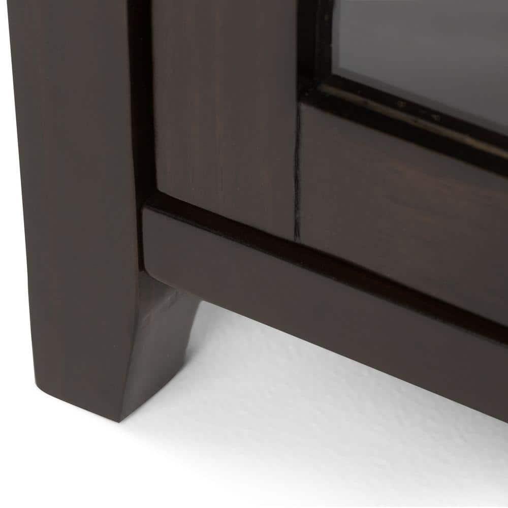 Simpli Home Cosmopolitan 36"W Solid Wood 4-Shelf Contemporary Medium Storage Cabinet with Sliding Glass Doors