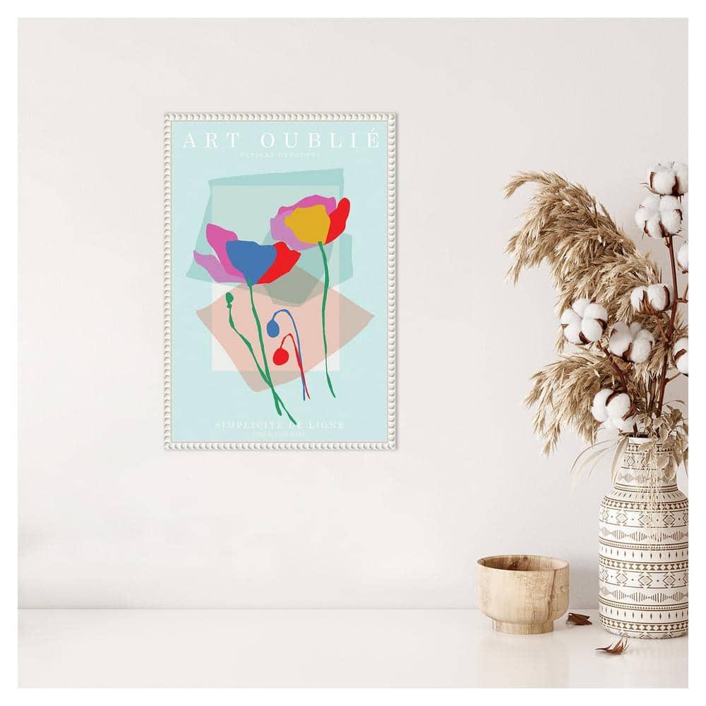 16"x23" Floral Line Simplicity by Incado Framed Canvas Wall Art Print White - Amanti Art: Modern Style, Botanical Lithograph, Vertical Layout