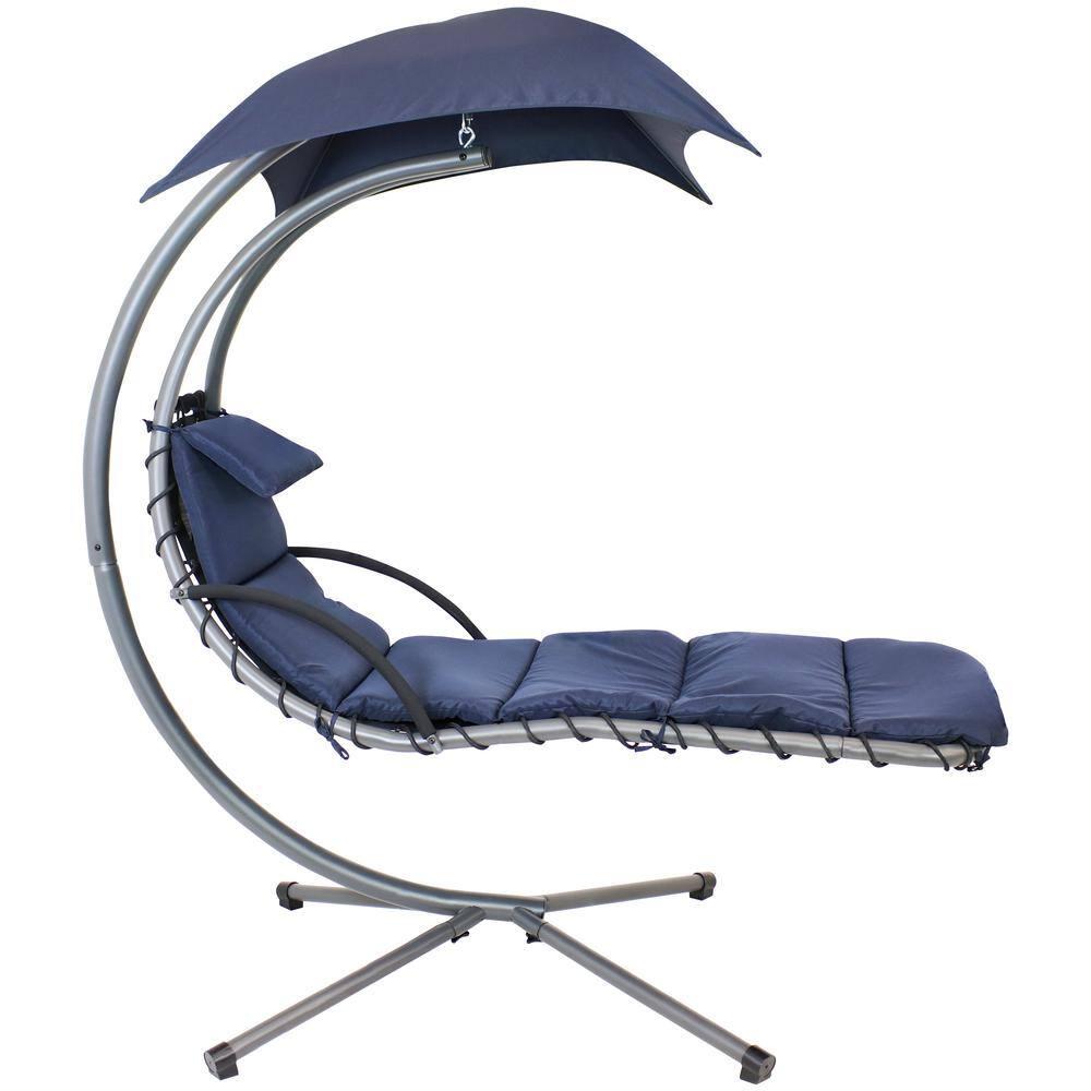 Steel Outdoor Floating Chaise Lounge Chair with Canopy with Stand