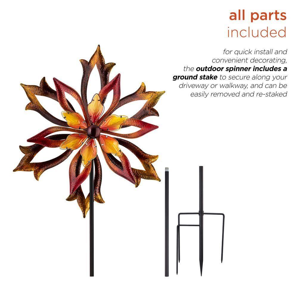 96" Glass/Iron Outdoor Flower Dual Kinetic Spinner Stake Red/Yellow - Alpine Corporation: Yard Art Decor