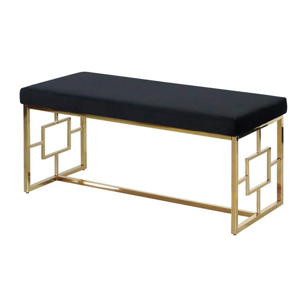 Best Master Velvet and Stainless Steel Bench in Black and Gold