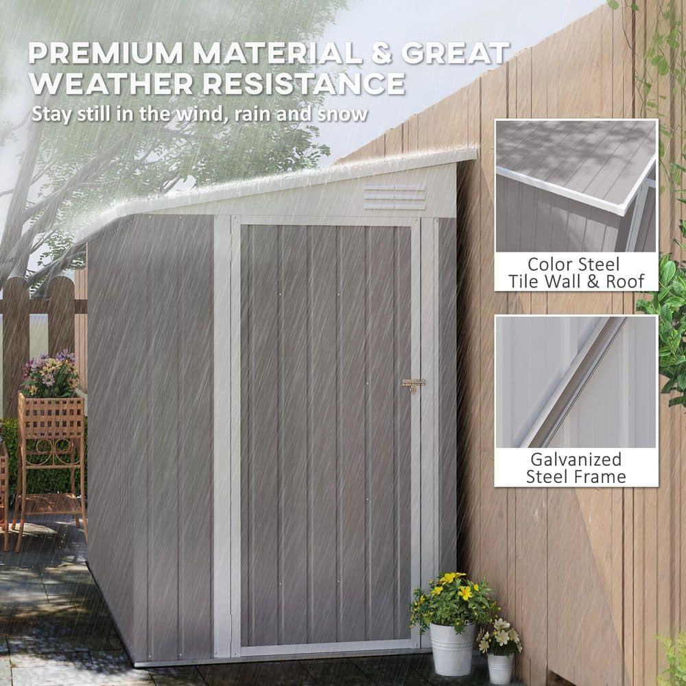 Outsunny 4' x 7.7' Metal Outdoor Storage Shed, Lean to Storage Shed, Garden Tool Storage House with Lockable Door and 2 Air Vents for Backyard, Patio, Lawn