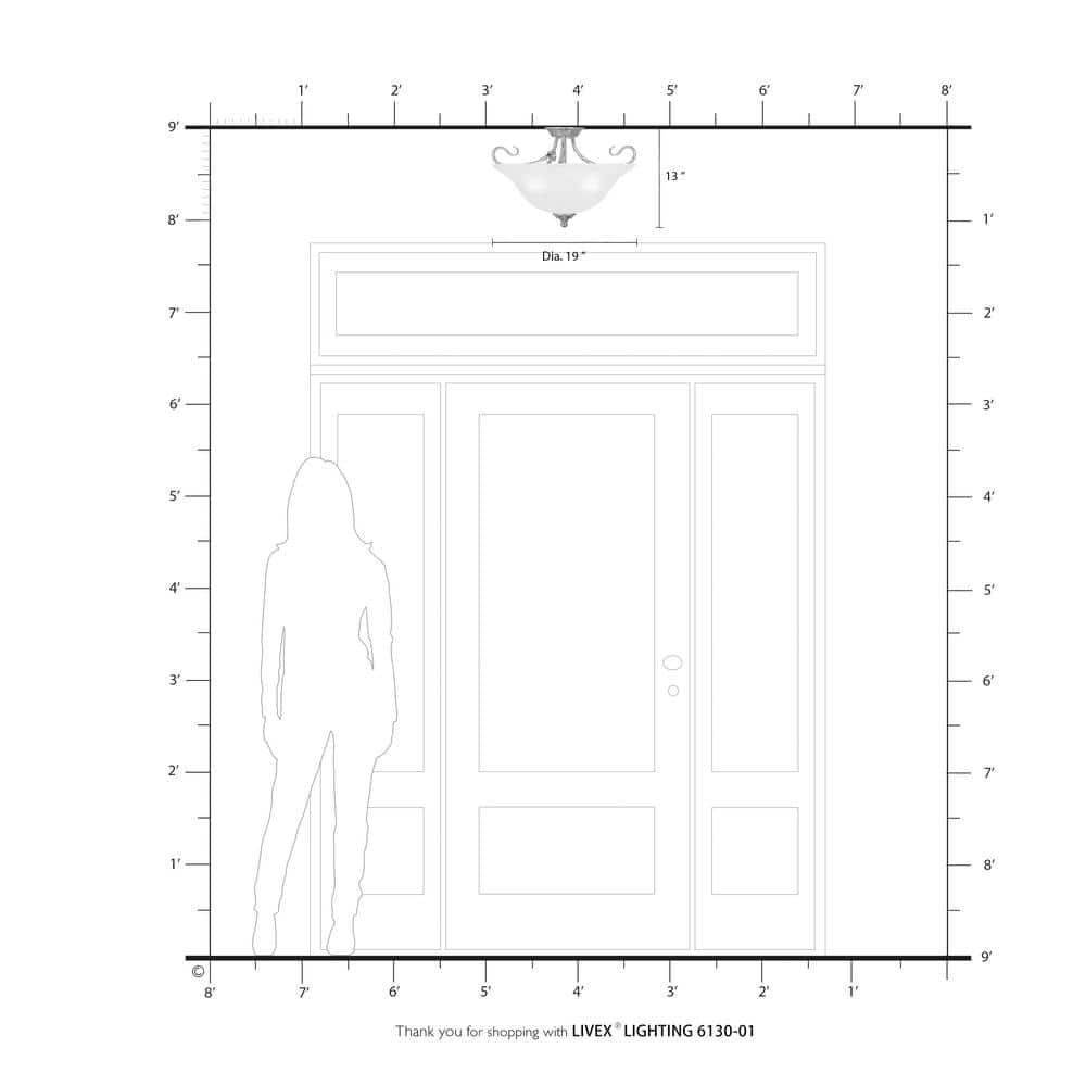 Livex Lighting Coronado 3 - Light Semi-Flush Mount in  Antique Brass