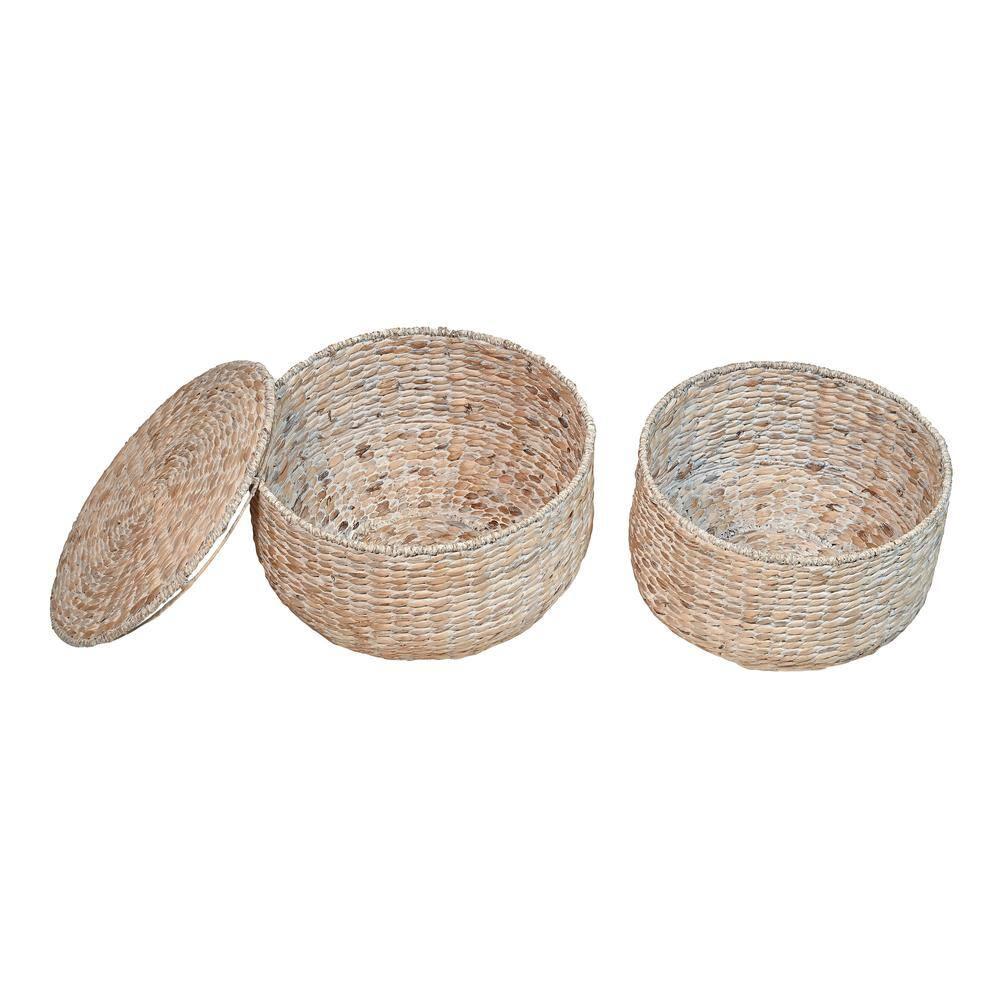 happimess 18" Hourglass Handwoven Hyacinth Storage Accent Table with Lid