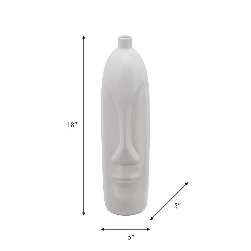 Sagebrook Home 18" Ceramic Face Vase - Ceramic Table Decor, Rustic Decorative Centerpiece For Home, Wedding, Office Decor - White Vase Decor