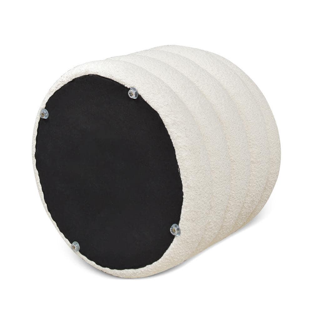 NicBex Modern 19" Round Storage Ottoman Wood Footstools with Boucle Fabric for Bedroom and Living Room, White
