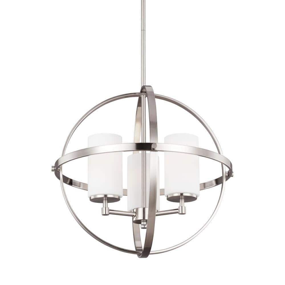 Alturas 3-Light Brushed Nickel Modern Dining Room Hanging Globe Chandelier with Etched White Glass