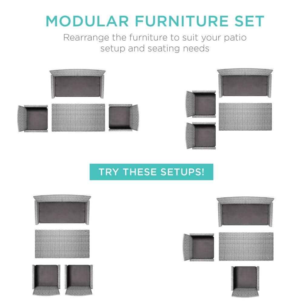 Best Choice Products 4-Piece Outdoor Wicker Patio Conversation Furniture Set w/ Table, Cushions - Gray/Gray