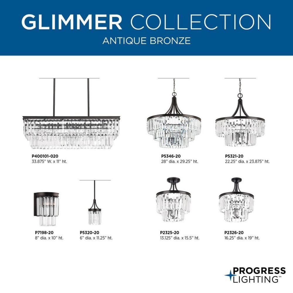 Progress Lighting Glimmer 2-Light Wall Sconce, Antique Bronze, Prismatic Glass Shade