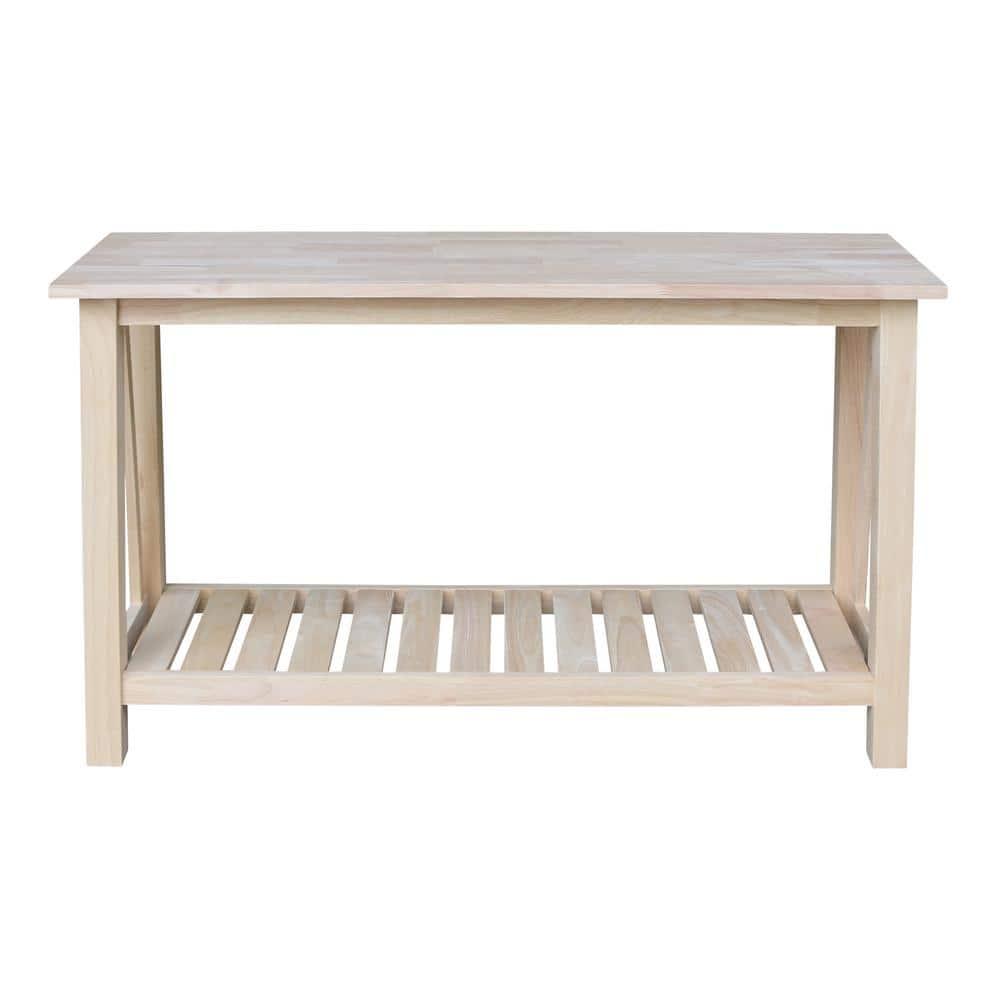 Surrey Console Sofa Table Unfinished - International Concepts: Hardwood, Rectangular, Fixed Shelf