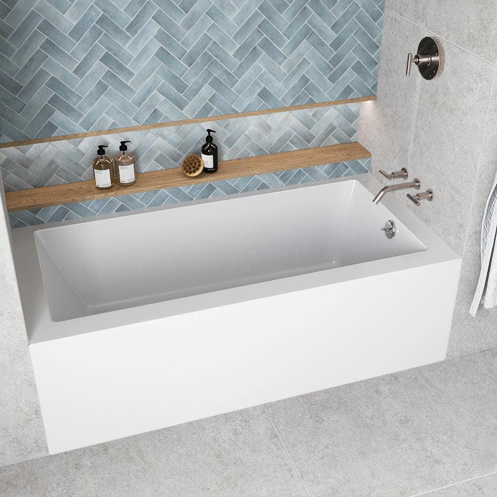 Streamline Bath Streamline 66 in. x 32 in. Acrylic Right-Hand Drain Alcove Bathtub in Glossy White With External Drain NAL-5620-BNK