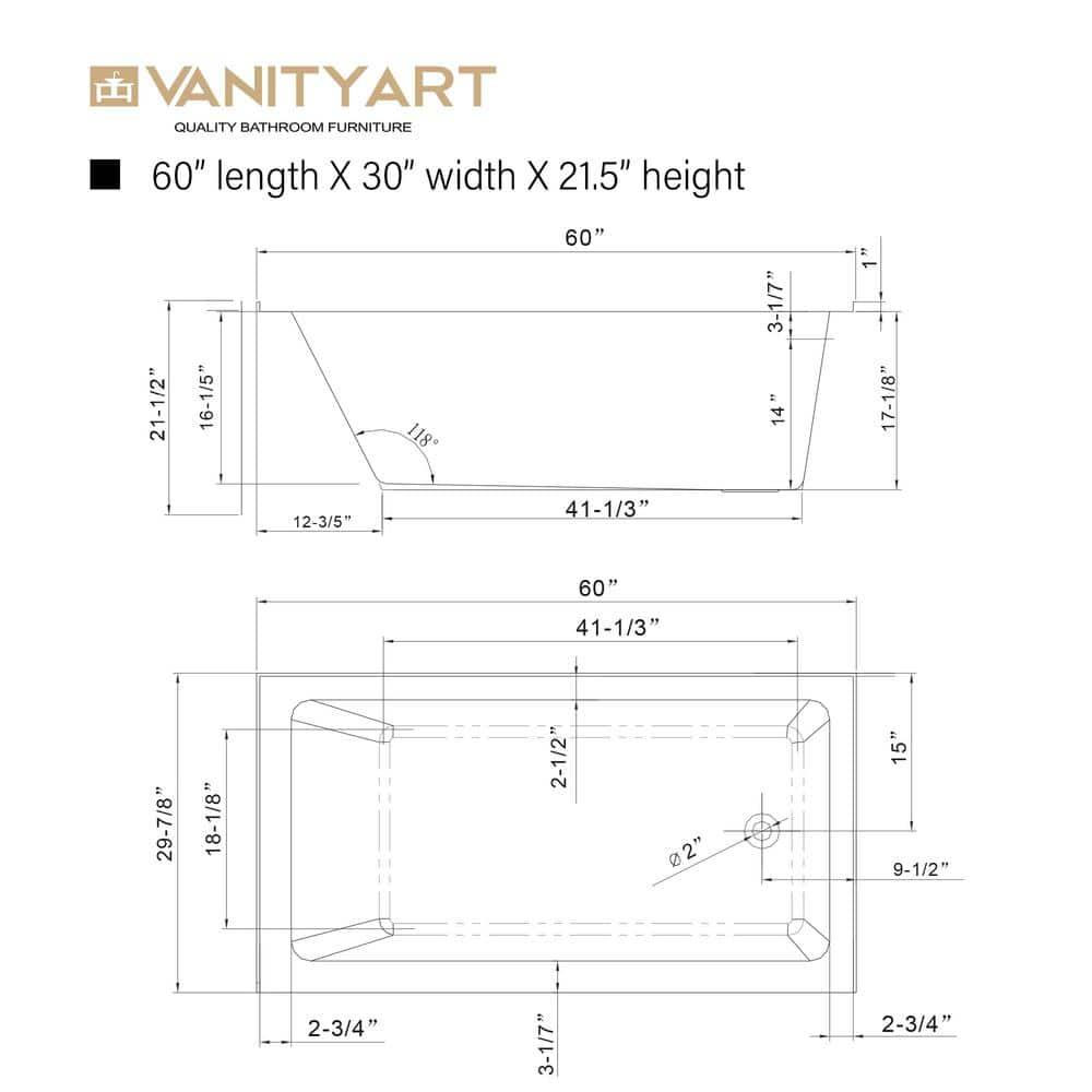 Alcove Soaking Skirt Bathtub with Overflow and Drain