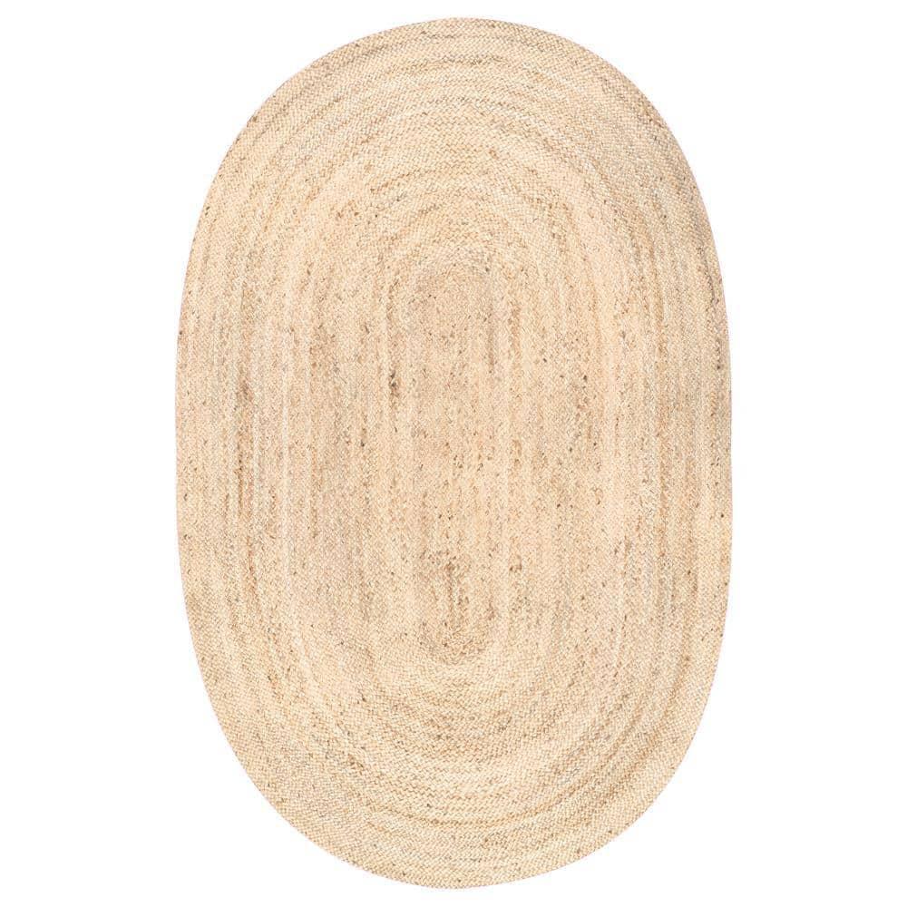 4'x6' Oval Hand Woven Rigo Jute Area Rug Natural - nuLOOM: Modern Braided Indoor Flat Pile Rug