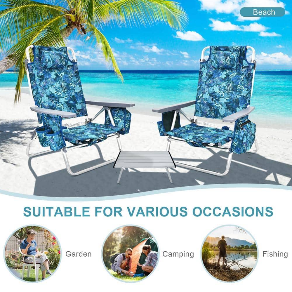 Costway 2-Pack Folding Backpack Beach Chair Table Set 5-Position Outdoor Reclining Chair Pattern