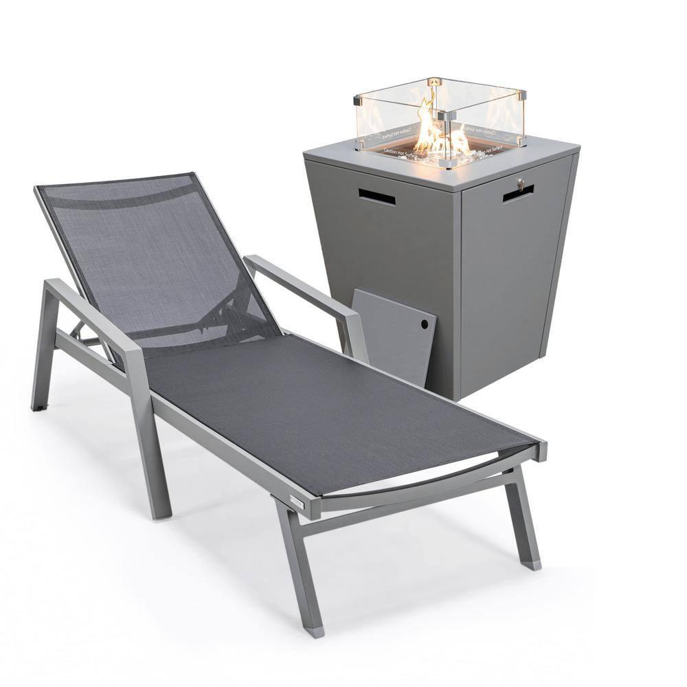 LeisureMod Outdoor Powder Coated Aluminum Chaise Lounge Set with Table (Set of 2)