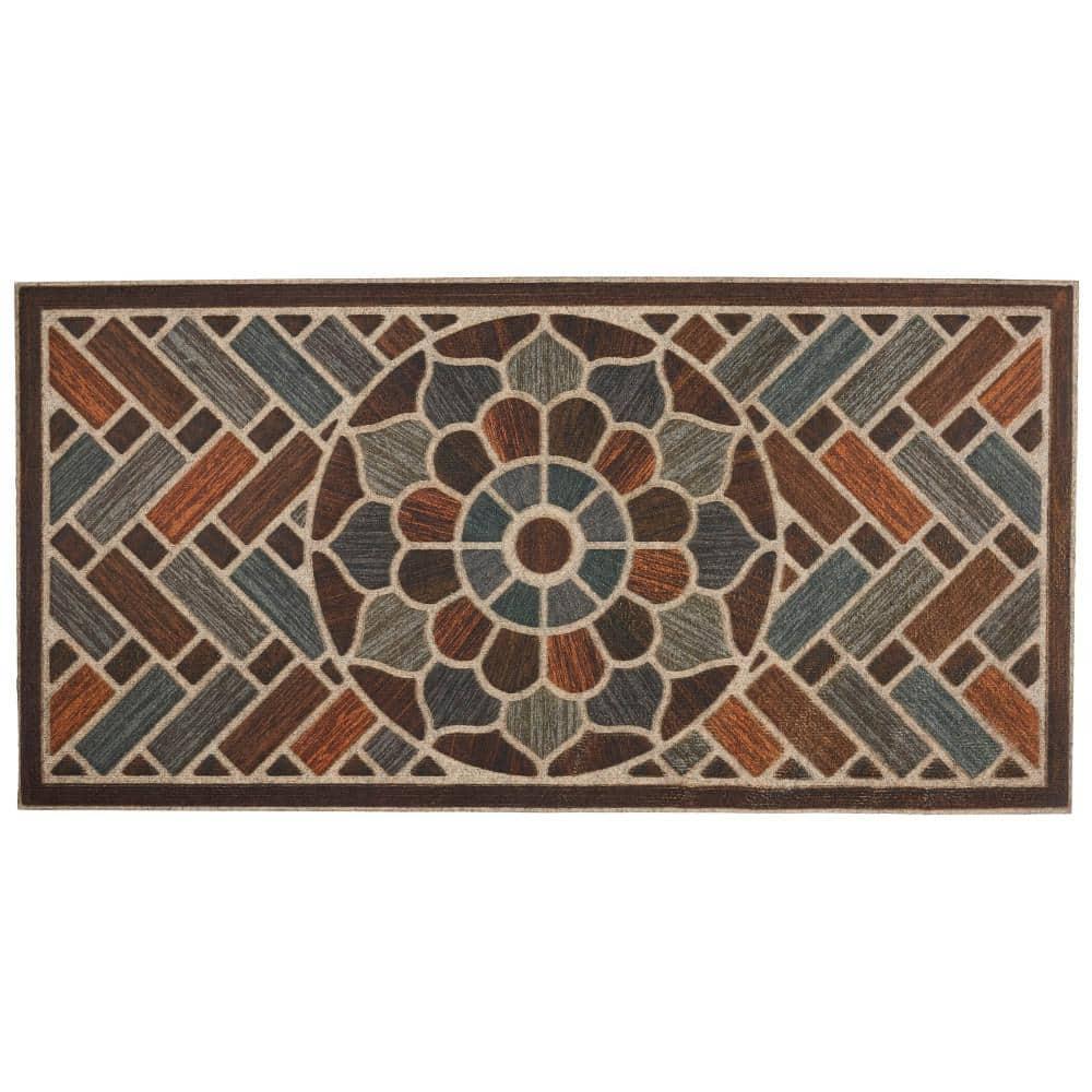 Mohawk Home Entry Recycled Rubber Non- Slip Indoor Outdoor Stoney Medallion Brown & Blue Oversize Doormat 2' x 4'