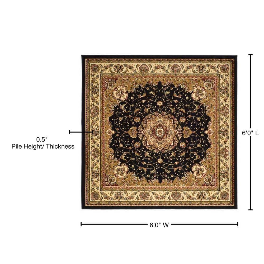 Lyndhurst LNH329 Power Loomed Area Rug - Black/Ivory - 6'x6' - Safavieh