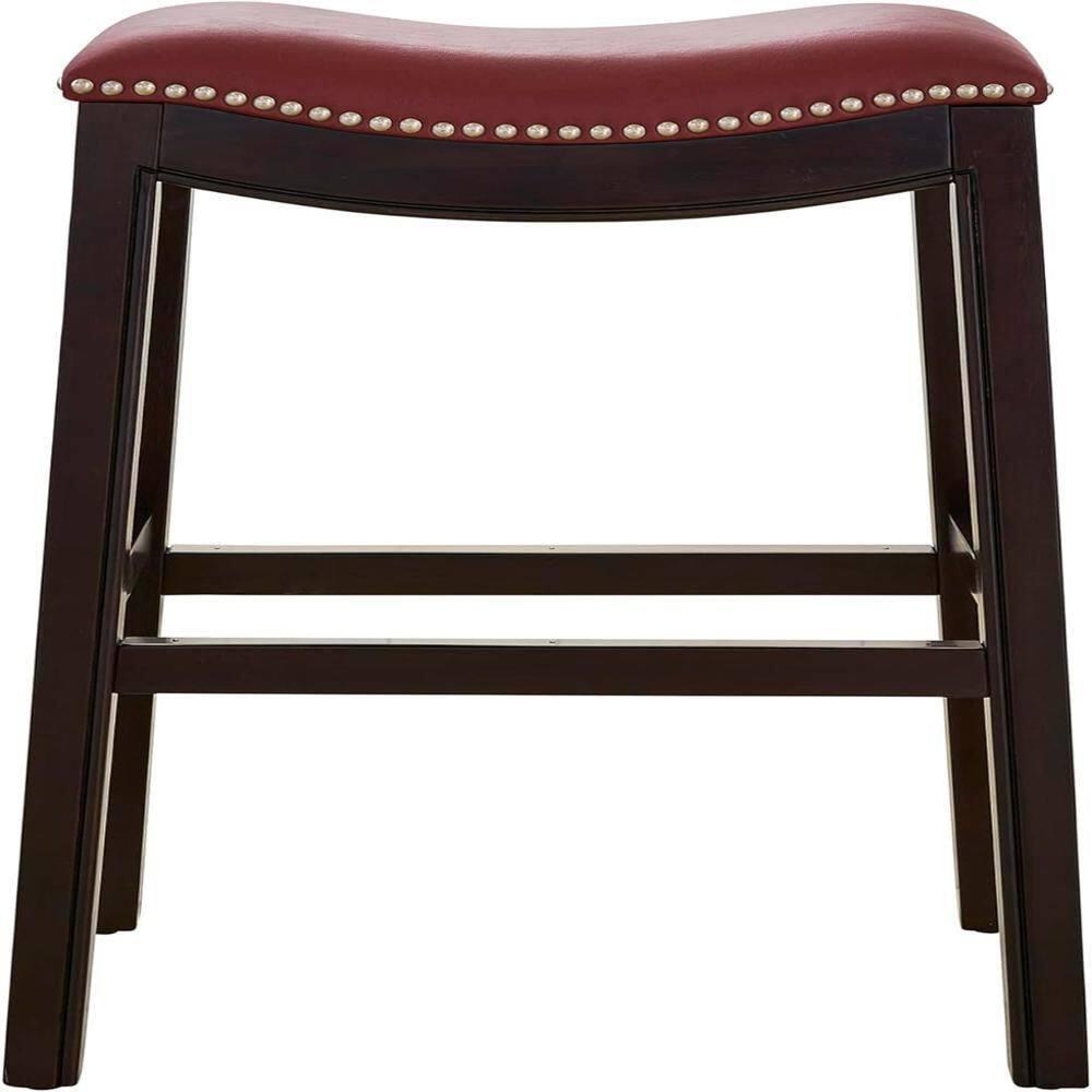 New Ridge Home Goods Julian 30" Faux Leather and Wood Barstool in Red/Espresso
