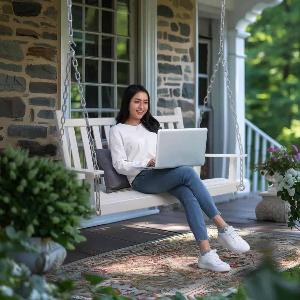 VEIKOUS 2-Seat Outdoor Porch Swing, Hanging Wooden Glider w/Hanging Chains for Patio, Backyard & Garden, White