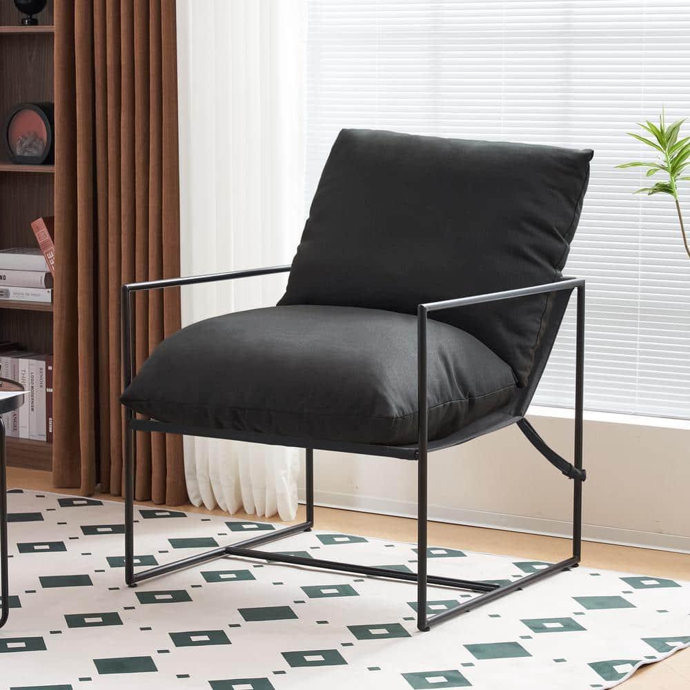 Mid Century Modern Accent Chair, Metal Framed Armchair, Sling Accent Chair with Microfiber Fabric Upholstery for Living Room Bedroom Home Office, Minimalist Style(Black)