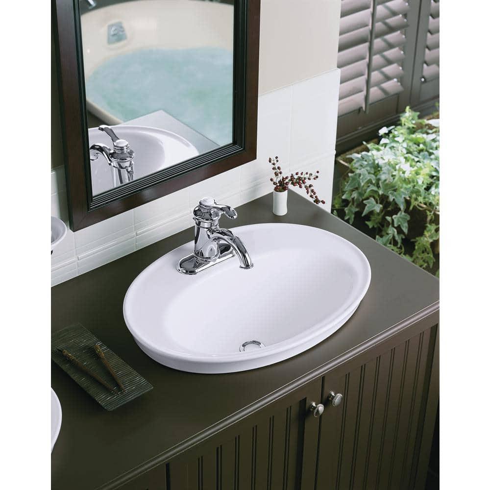 Serif® Ceramic Oval Drop-In Bathroom Sink with Overflow