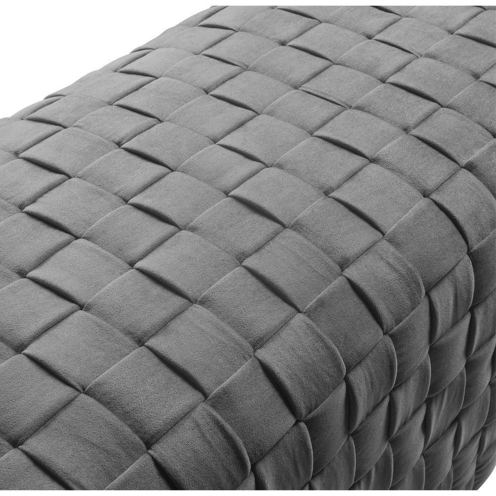 Boe Grey/Chrome Velvet Bench - Intricate Woven Pattern, Chrome Stainless Steel Base