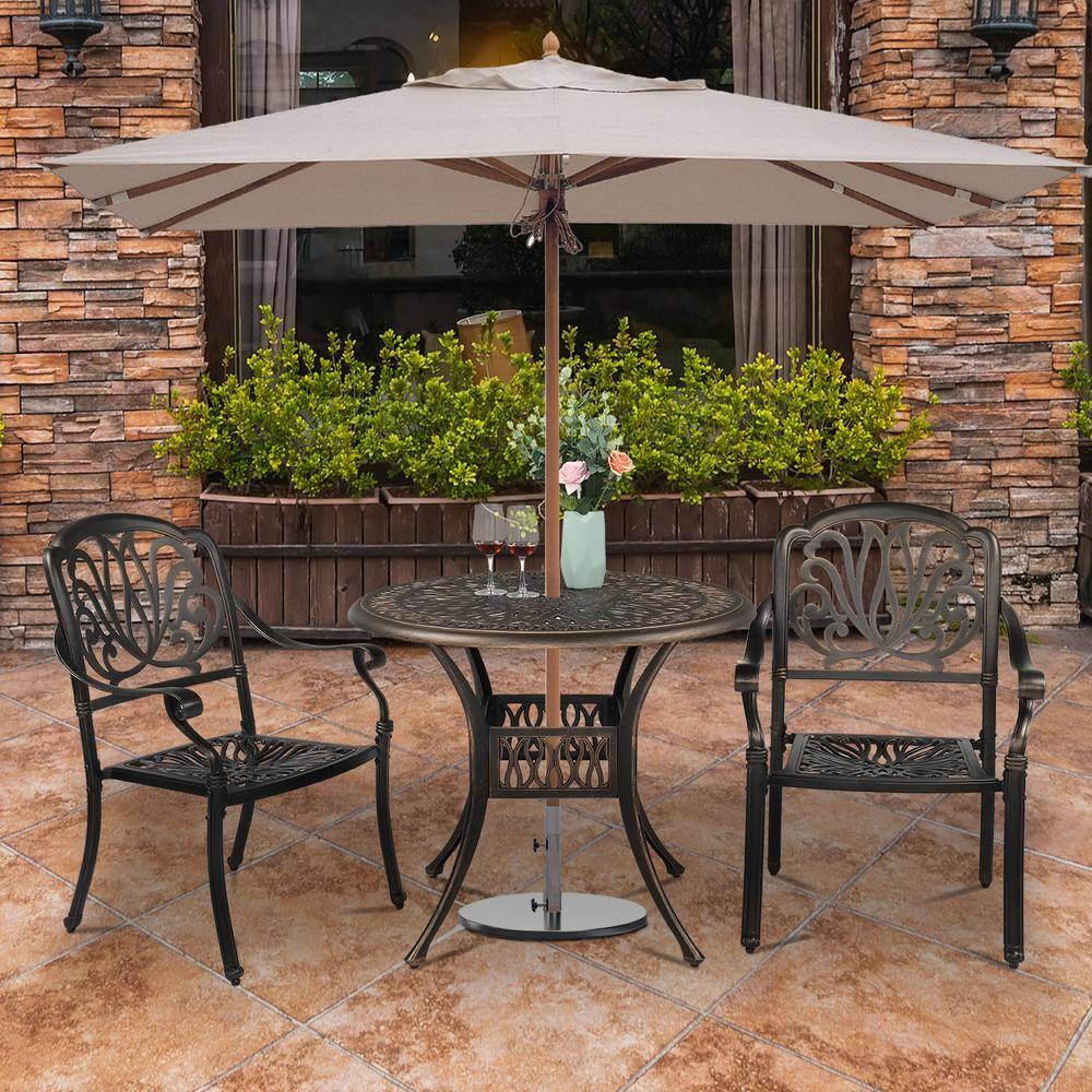 Outdoor Patio Dining Table 35.4 Round Cast Aluminum Table, Weather Resistant - Bronze Color, Perfect for Courtyard Garden Dining