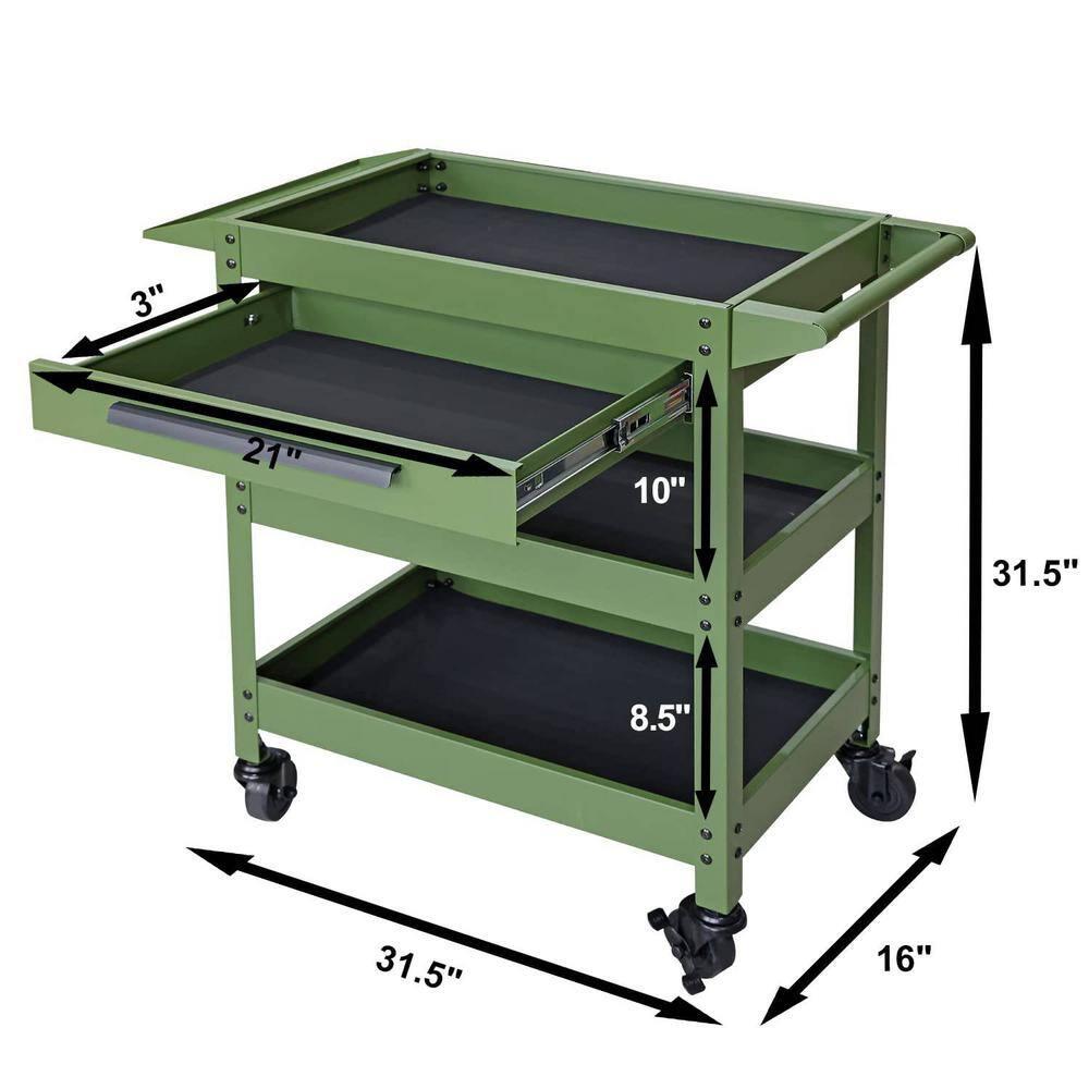 Torin 3 Layers Utility Cart:Multifunction Rolling/Service Tool Cart for Home, Green