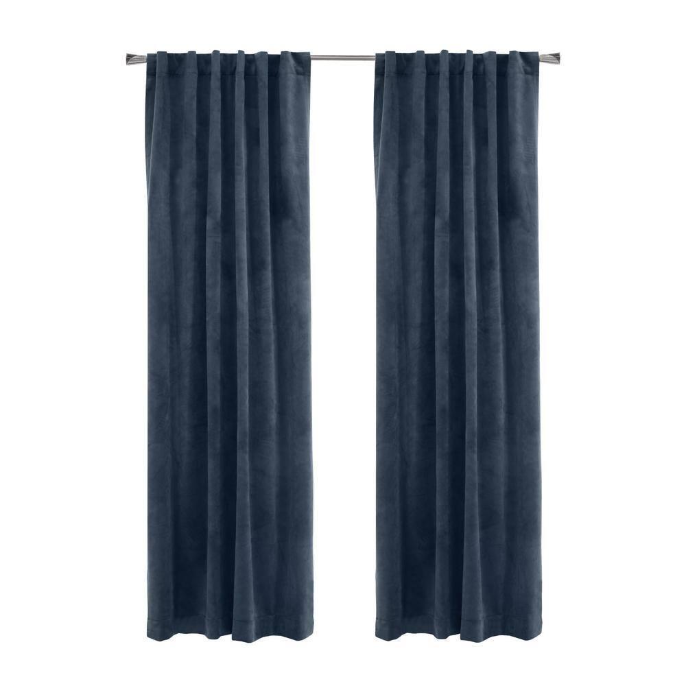 Thermaplus Seren Room Darkening Window Treatment Dual Header Curtain Panel for Bedroom Livingroom 50" x 108" Navy