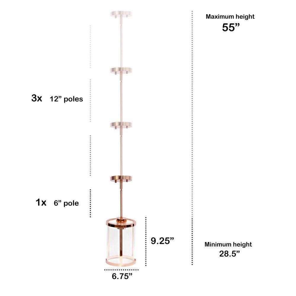 1-Light 9.25" Modern Farmhouse Adjustable Hanging Cylindrical Clear Glass Pendant Fixture with Metal Accent Rose Gold - Lalia Home
