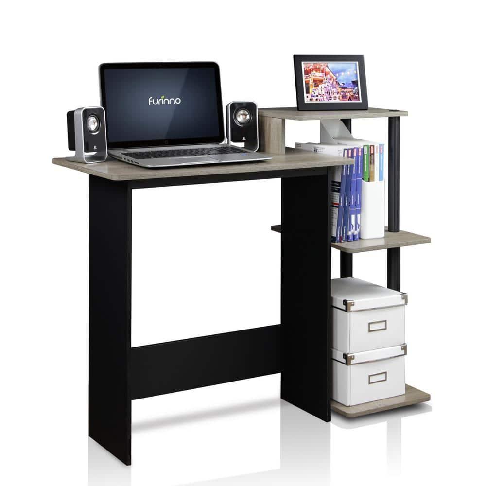 Furinno Modern Computer Desk Home Office Writing Study Laptop Table Workstation with CPU Stand & Open Storage Bookshelf,Oak Grey/Black