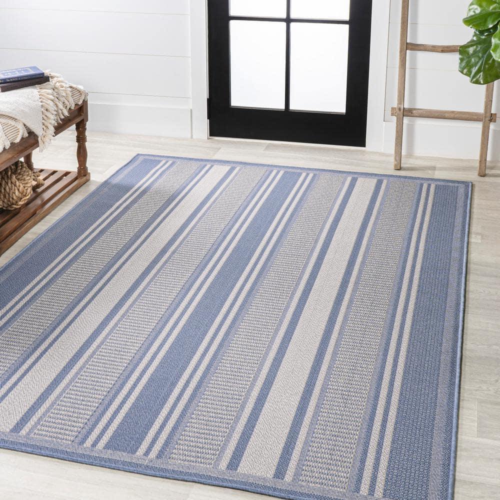 8' x 10' Haynes Modern Double Stripe Indoor/Outdoor Area Rug, Blue/Light Gray - JONATHAN Y