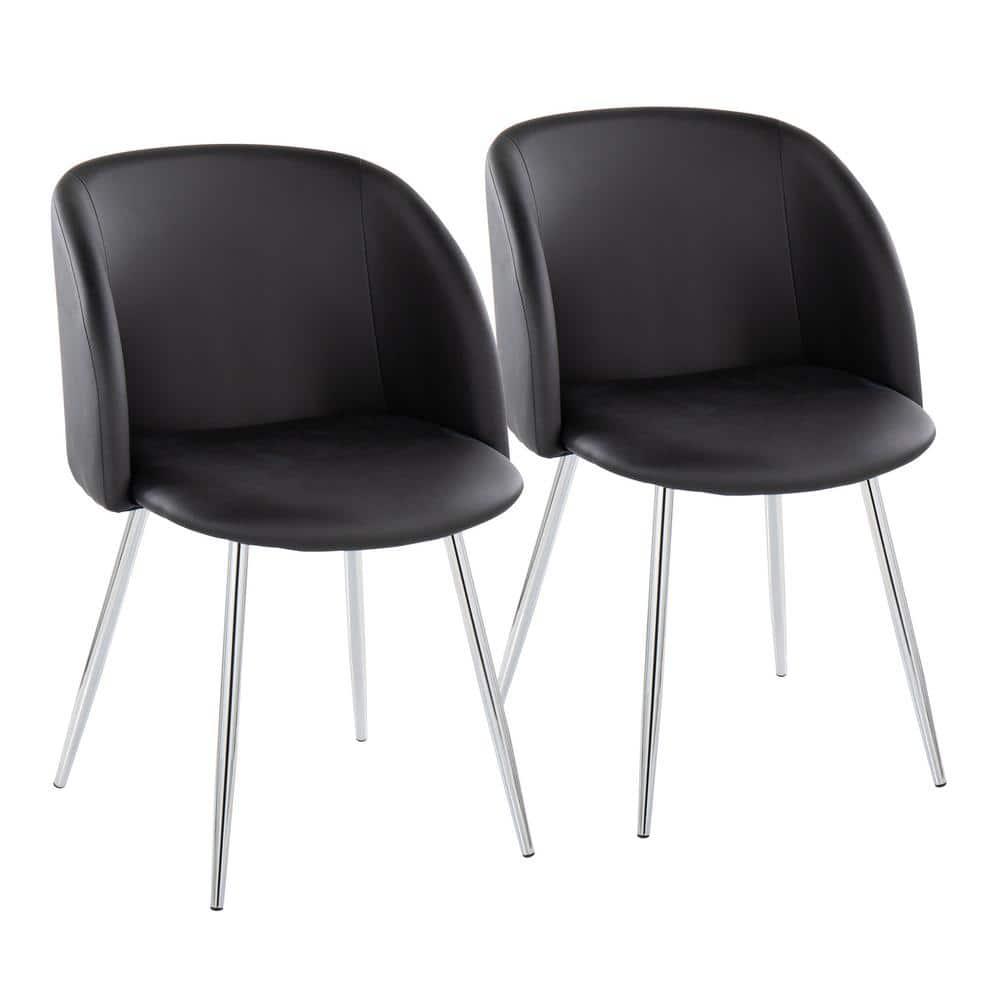 Set of 2 Fran Dining Chairs Chrome/Black - LumiSource: Upholstered, Metal Legs, Contemporary Style