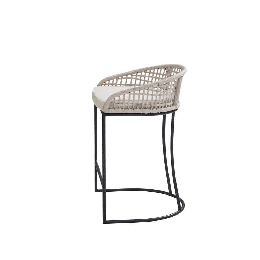 25" Rosita Woven Counter Height Barstool Natural - Madison Park: Chic Coastal, Metal Base