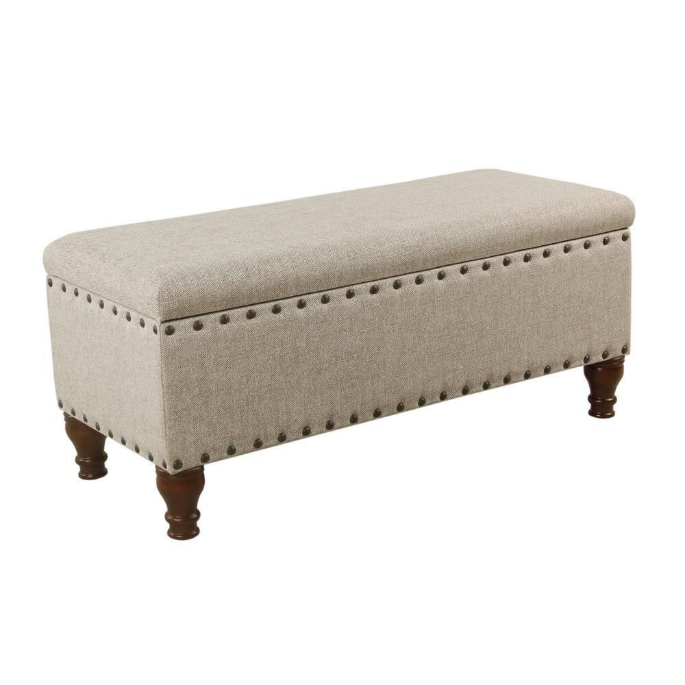 HomePop Large Storage Bench with Nailhead Trim - Taupe and Cream