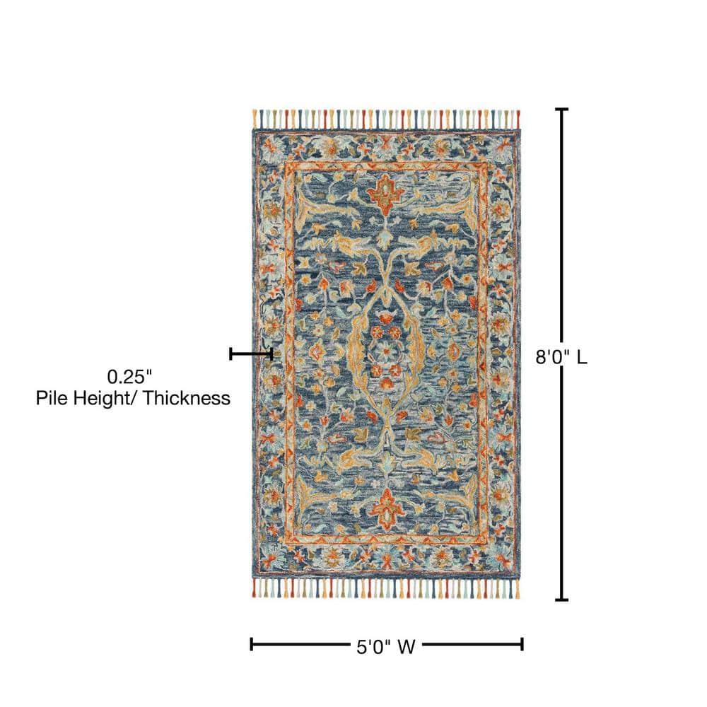 Aspen APN116 Hand Tufted Area Rug - Blue/Rust - 5' X 8' - Safavieh.