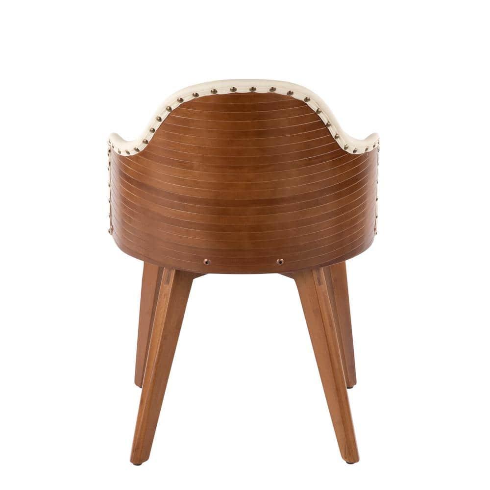 Ahoy Dining Chair Walnut/Cream/Brass - LumiSource: Faux Leather Upholstery, Mid-Century Modern Design, Nailhead Trim