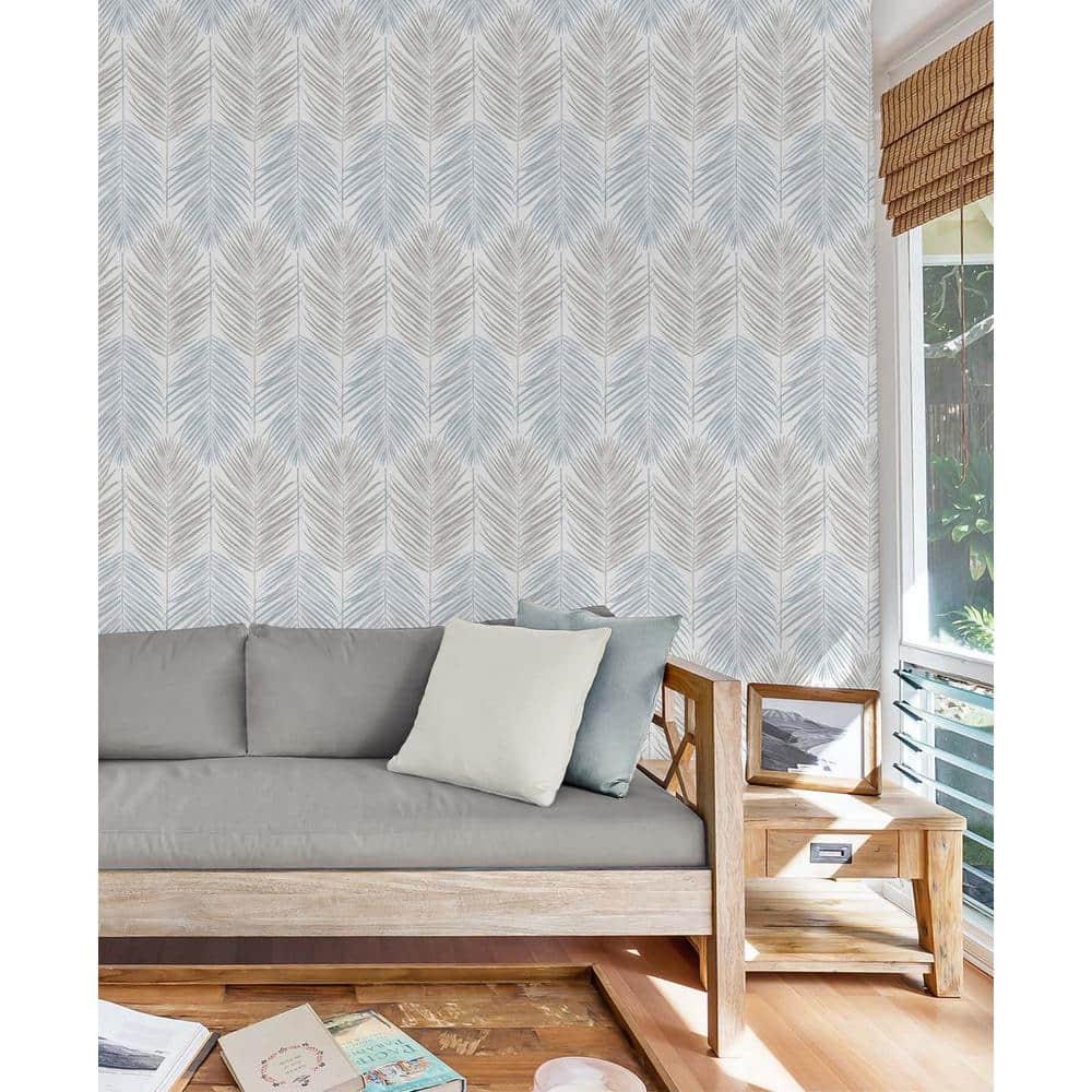 NextWall  Two Toned Palm Peel and Stick Wallpaper 20.5 in. W x 18 ft. L - Blue Mist & Daydream Grey