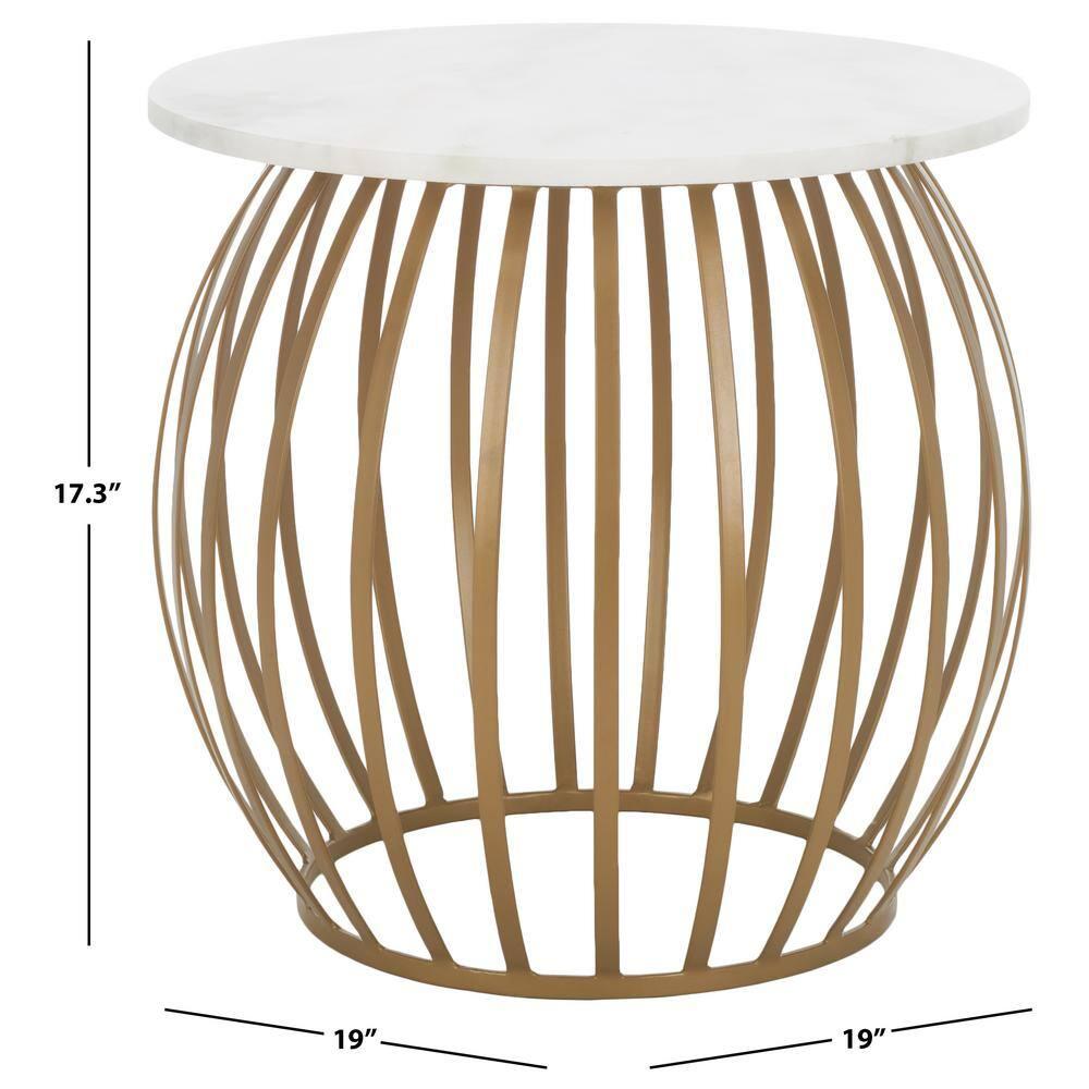 Explorer Round Accent Table - White Marble/Gold - Safavieh