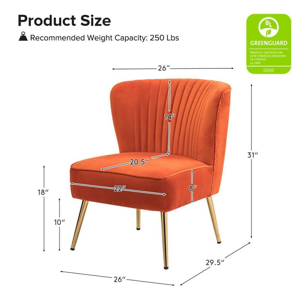 Velvet Accent Side Chair Set of 2 Transitional Armless Gold Leg Vanity Living Room Adult Orange
