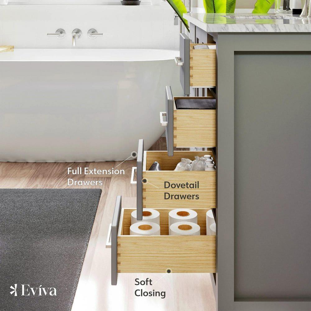 Eviva Aberdeen 42"W x 22"D Gray Bathroom Vanity with White Carrara Quartz Countertop and Undermount Porcelain Sink
