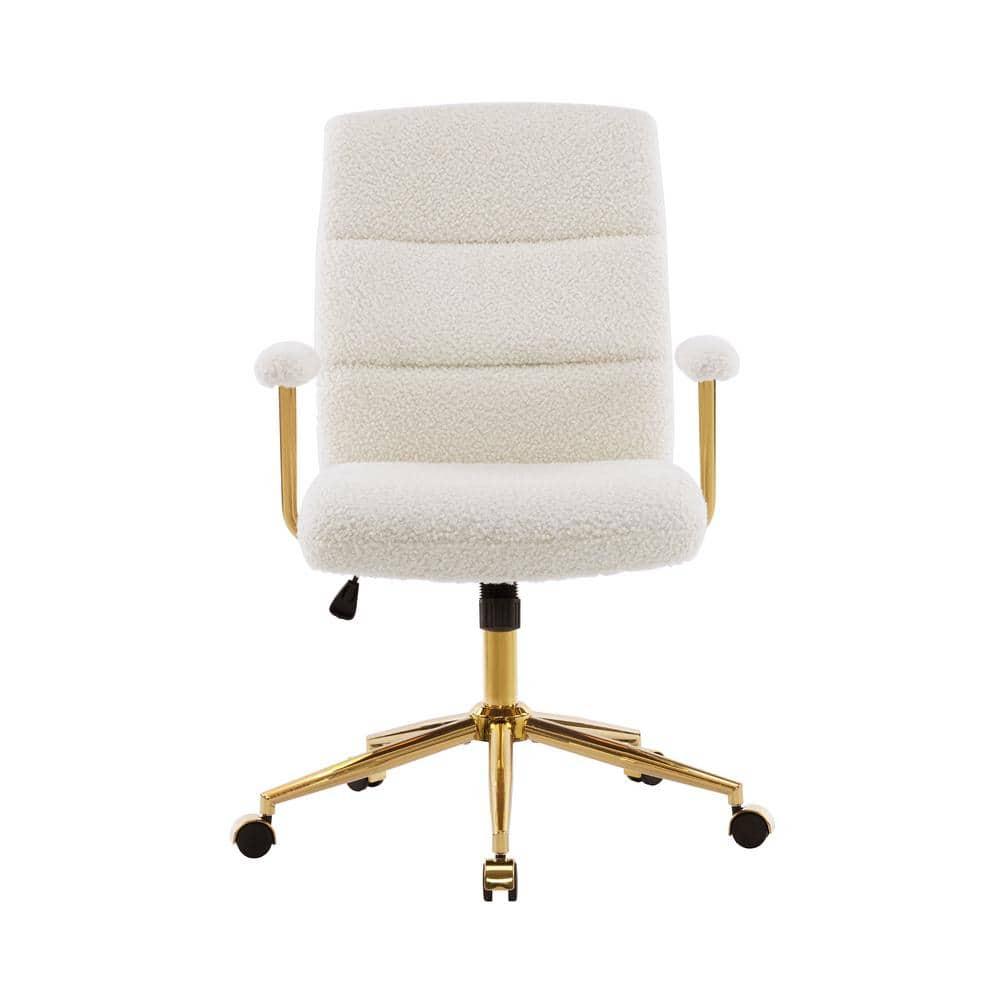 Techni Mobili Elegant Textured Boucle White and Gold Office Chair