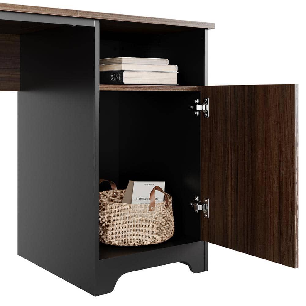 Bestier 63'' L Shaped Home Office Desk with File&Storage Drawers and Cabinet, Executive Desk with Monitor Stand and Open Compartments, Cherry