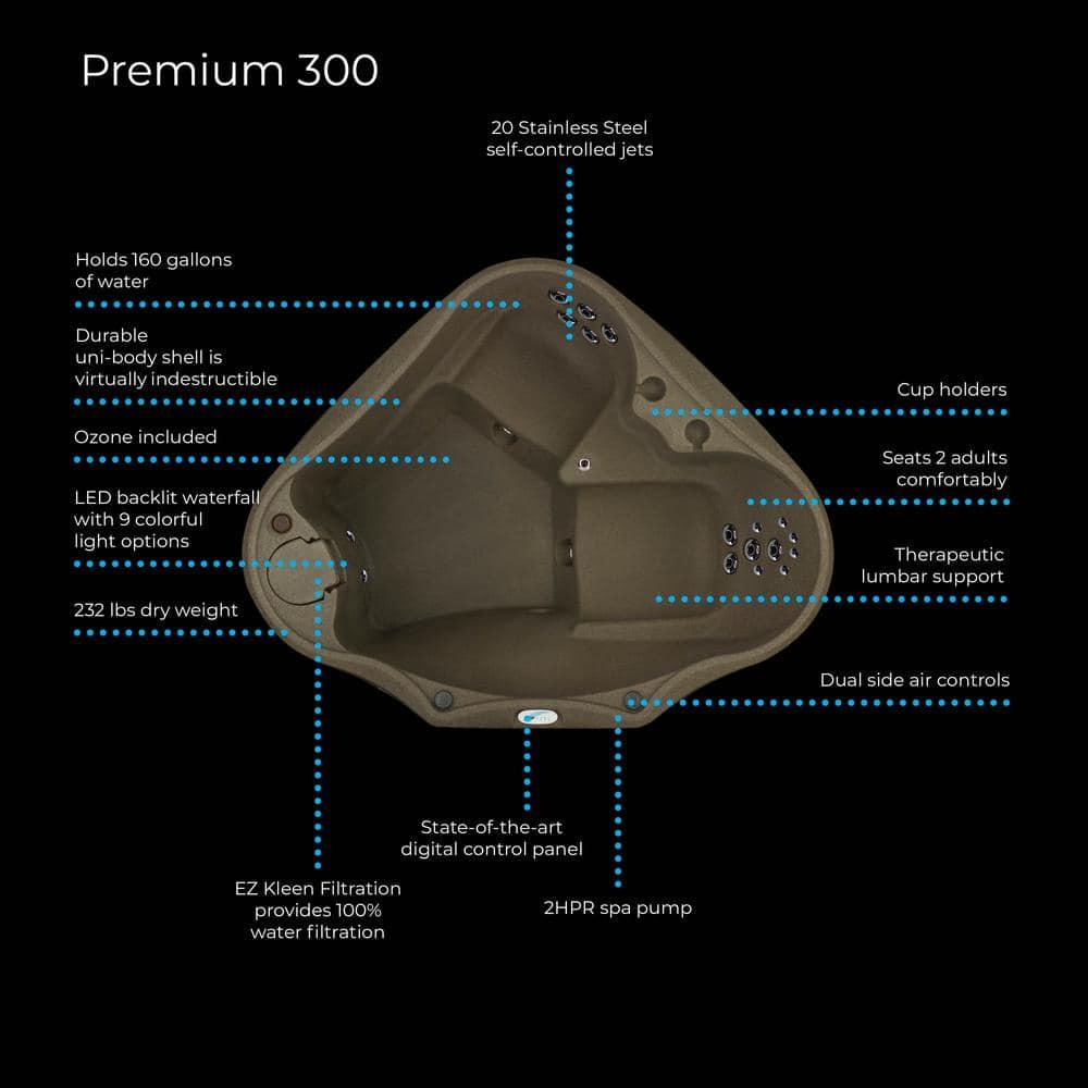 AquaRest Discover AR300 Premium 2-Person 20-Jet Oval Plug & Play Hot Tub with Ozonator, LED Waterfall and Stainless Steel Heater