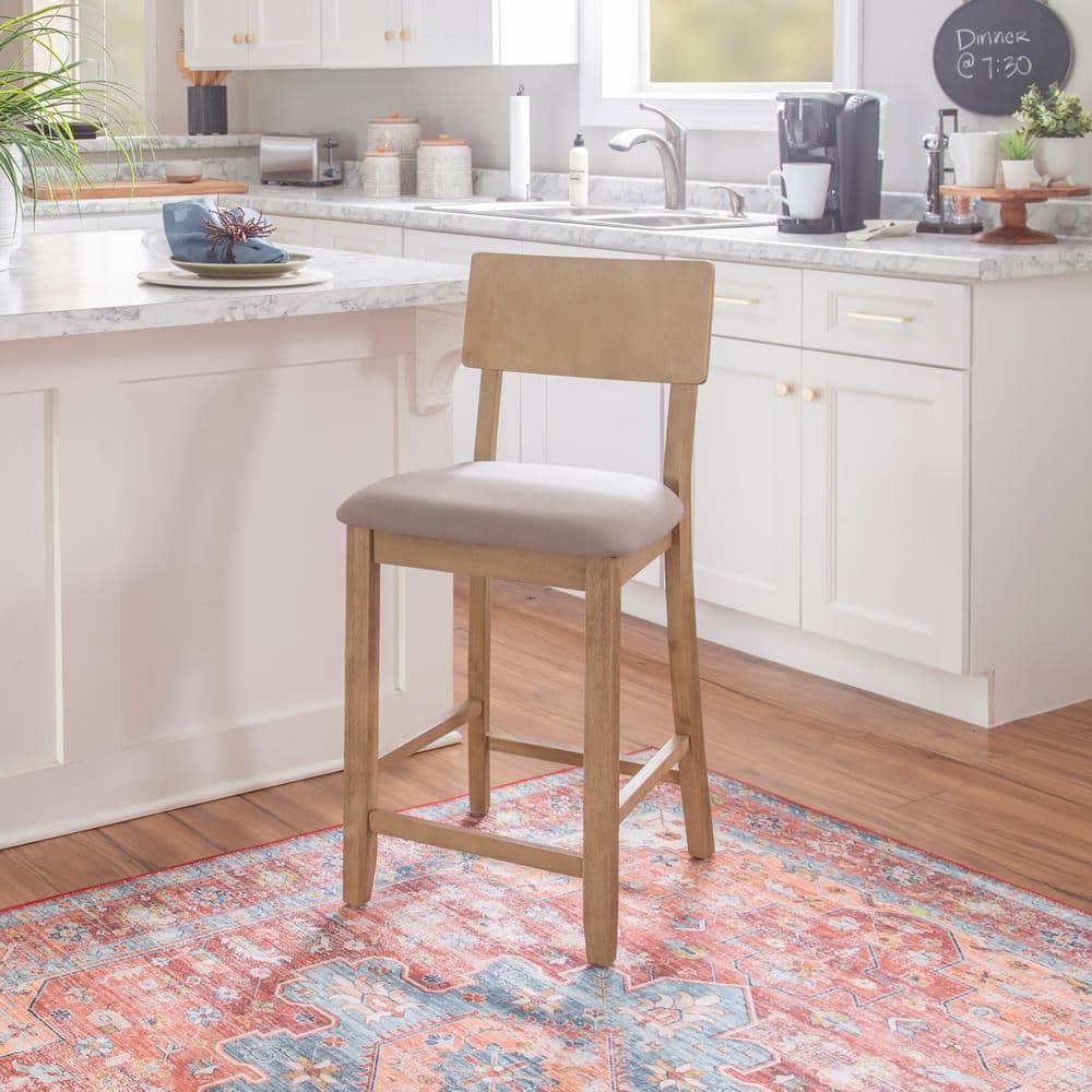 24" Jordan Padded Seat Upholstery Counter Height Barstool Light Gray - Linon: Scandinavian Style, Wood Legs, Polyester