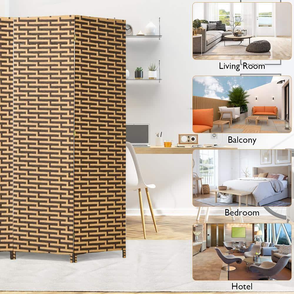 Costway 4 Panel  Fiber Privacy Partition Screen Folding Room Divider Weave  6FT Tall