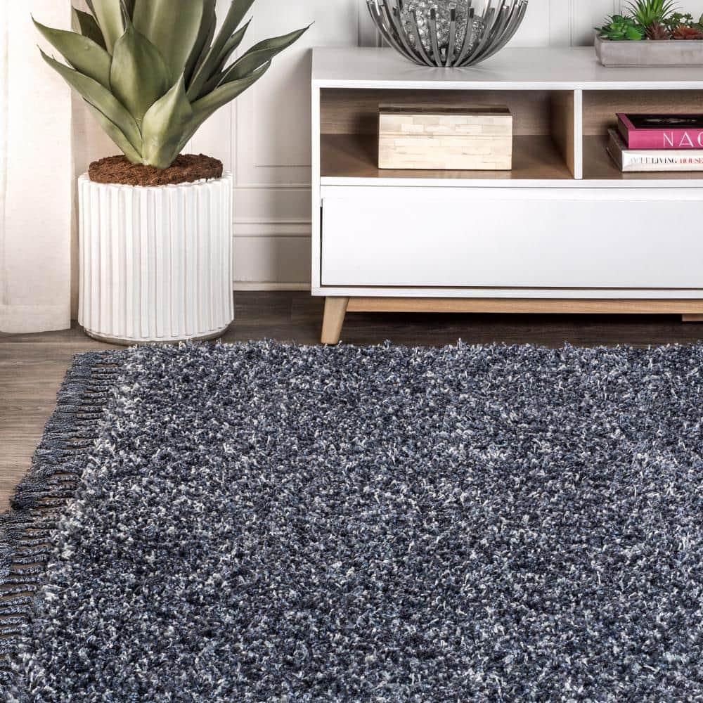 3'x5' Mercer Shag Plush Tassel Area Rug, Denim - JONATHAN Y