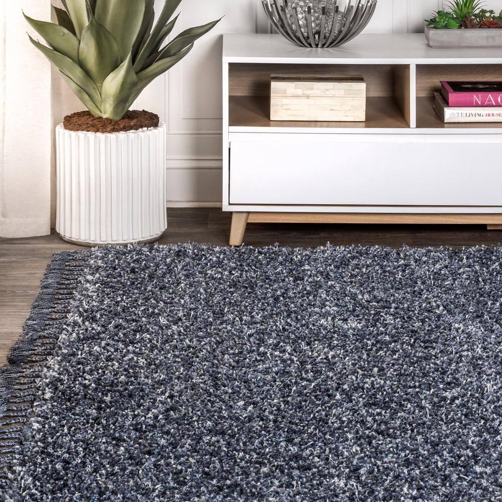 3'x5' Mercer Shag Plush Tassel Area Rug, Denim - JONATHAN Y